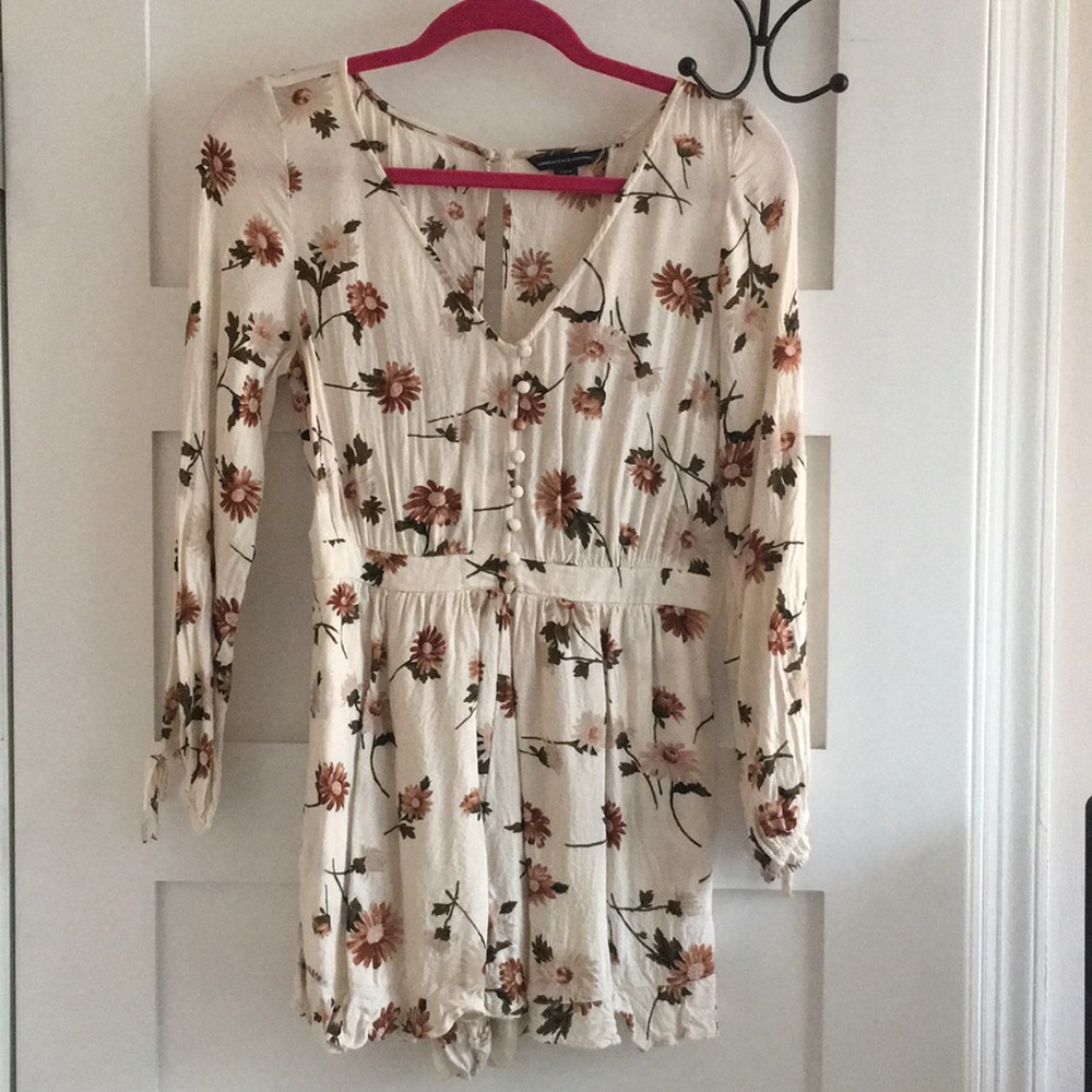 Flower print long sleeve romper